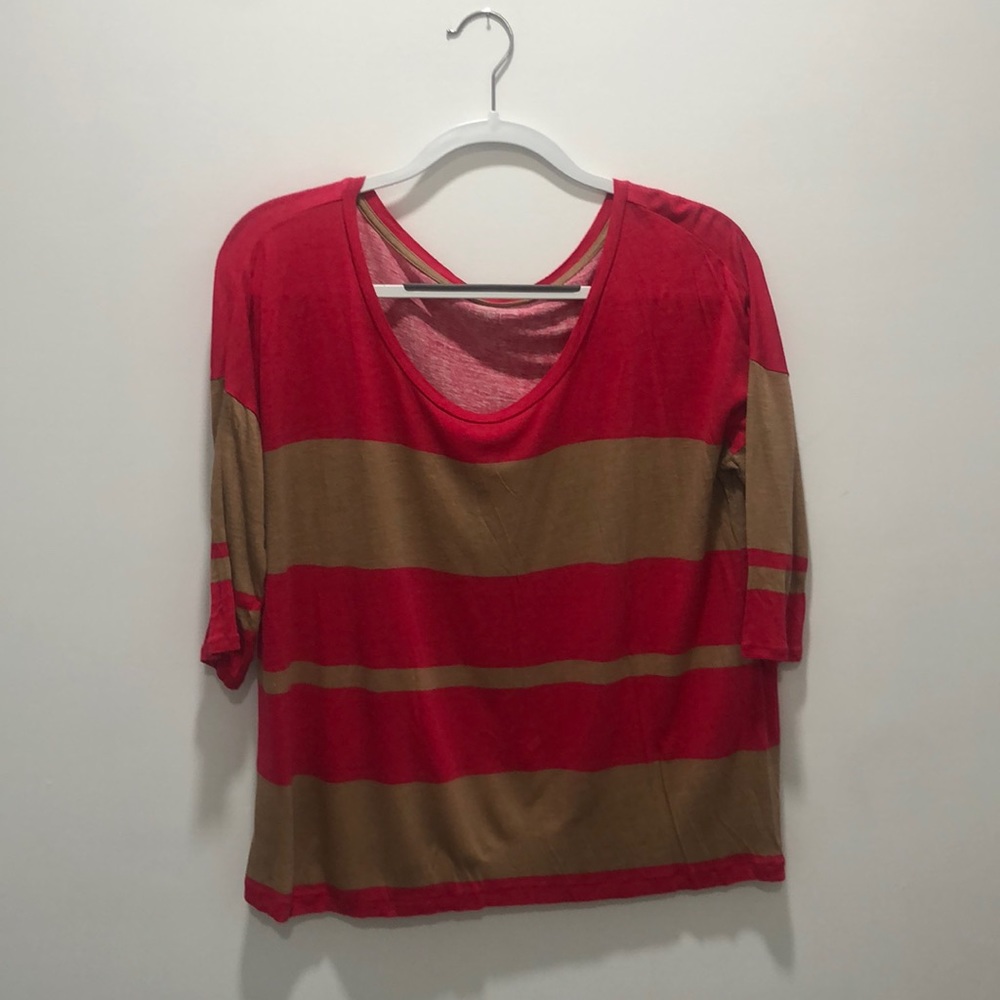 LOFT tan and pink top